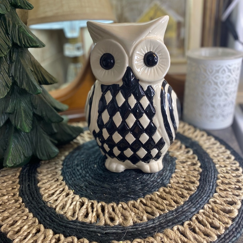 Black and White Ceramic Owl Figurine